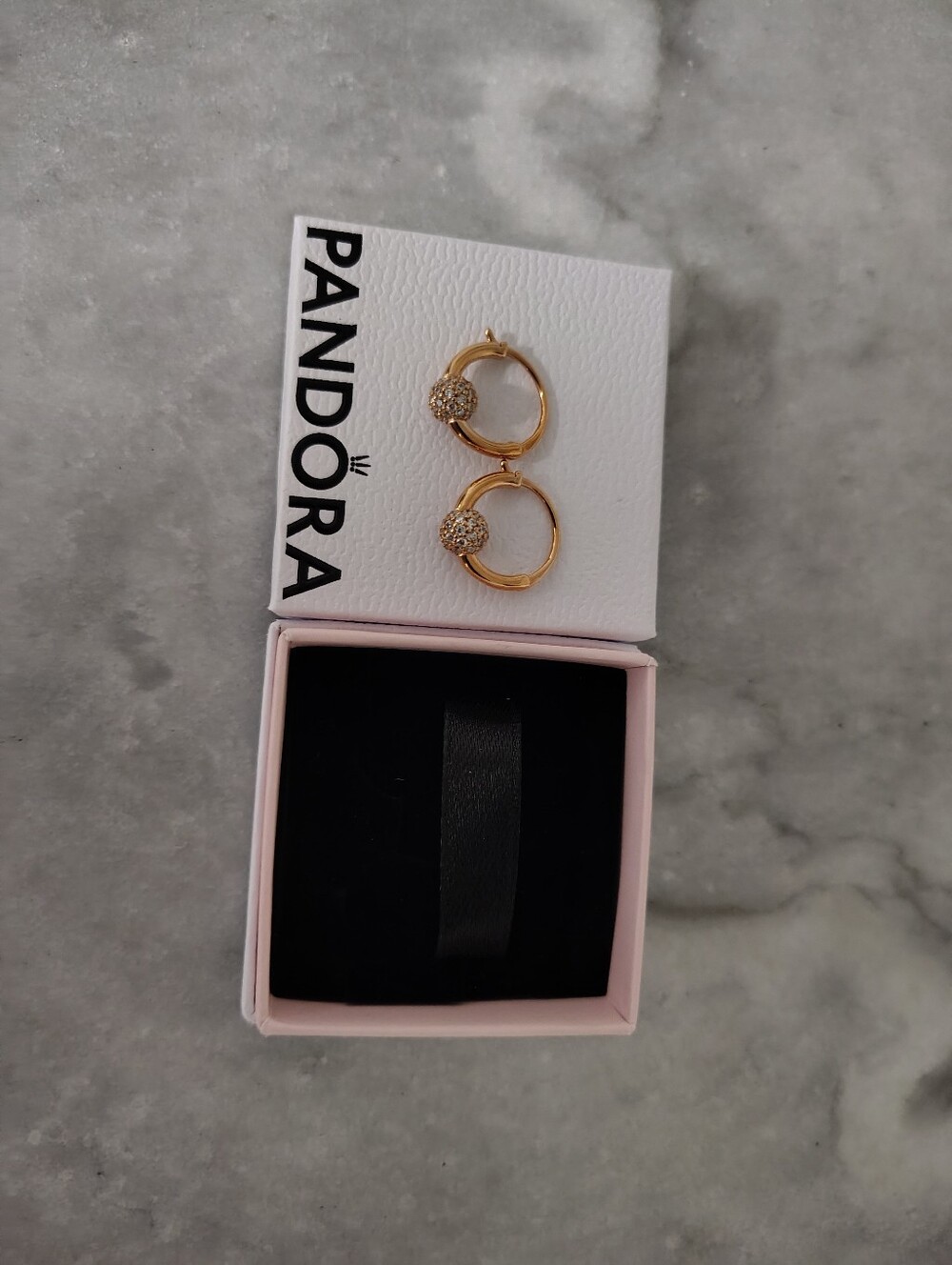 Pandora Rosegold Sparkle Ball Hoop Earrings - Pink Box - Picture 3 of 4